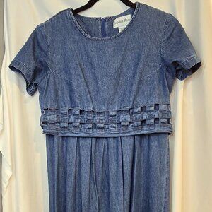 Vintage Sophia Rose Denim Lattice Cut Midi Short Sleeve Women's Dress Size 10
